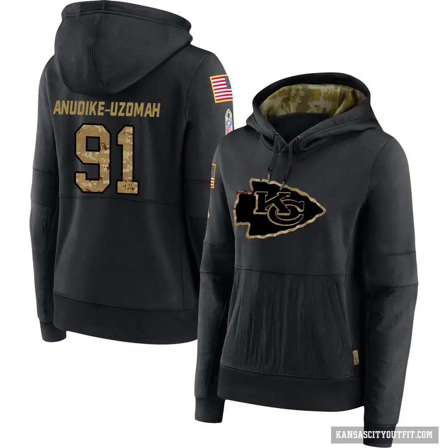 Women's ＃91 Felix Anudike-Uzomah Kansas City Chiefs Black 2020 Salute to Service Sideline Performance Pullover Hoodie