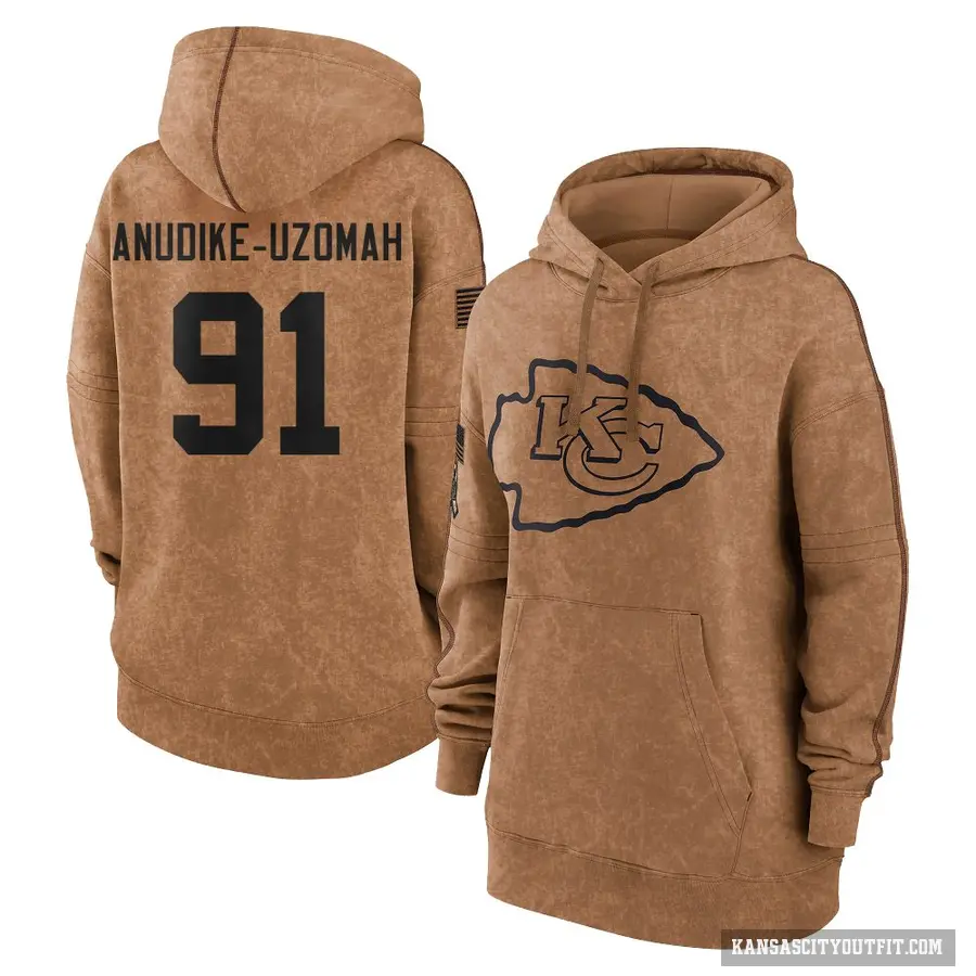 Women's ＃91 Felix Anudike-Uzomah Kansas City Chiefs Brown 2023 Salute To Service Pullover Hoodie
