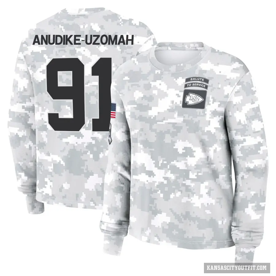 Women's ＃91 Felix Anudike-Uzomah Kansas City Chiefs Camo Arctic 2024 Salute to Service Long Sleeve T-Shirt