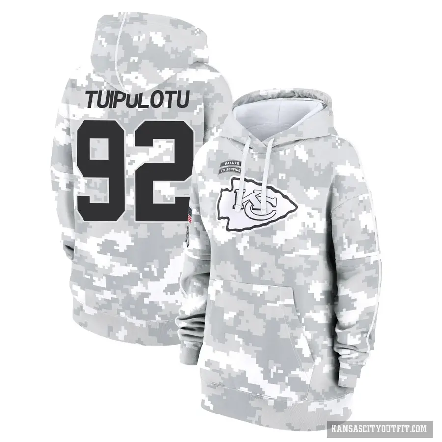Women's ＃92 Marlon Tuipulotu Kansas City Chiefs Arctic Camo 2024 Salute to Service Club Fleece Pullover Hoodie