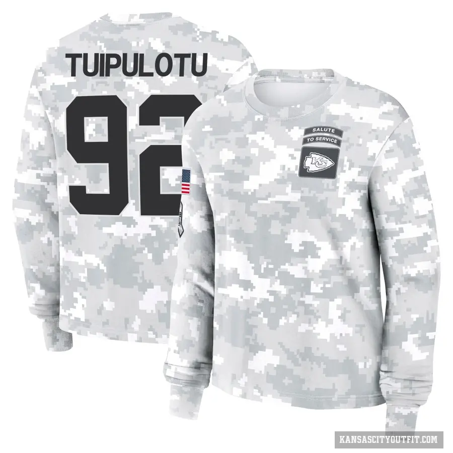 Women's ＃92 Marlon Tuipulotu Kansas City Chiefs Camo Arctic 2024 Salute to Service Long Sleeve T-Shirt