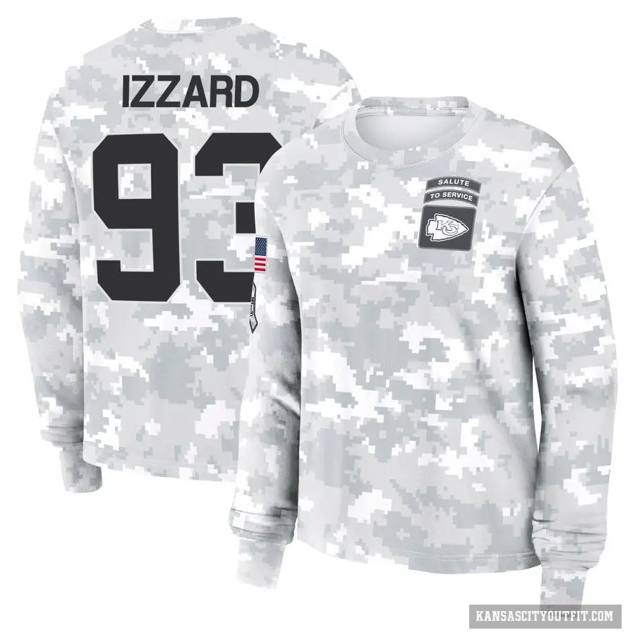 Women's ＃93 Coziah Izzard Kansas City Chiefs Camo Arctic 2024 Salute to Service Long Sleeve T-Shirt