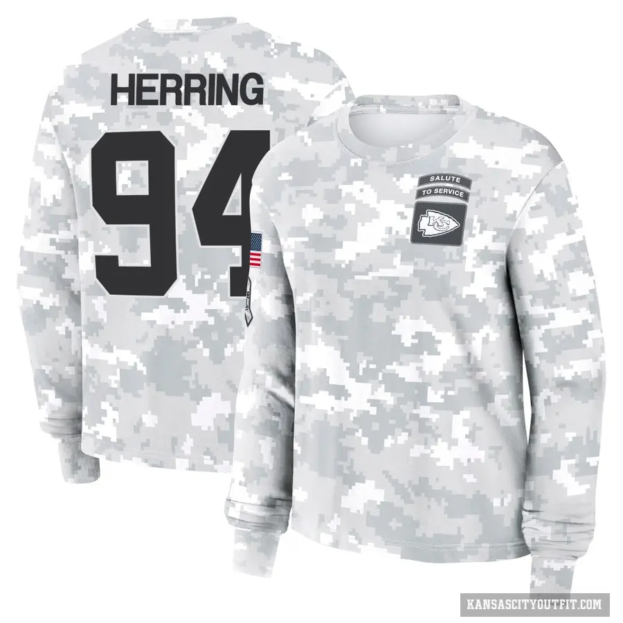 Women's ＃94 Malik Herring Kansas City Chiefs Camo Arctic 2024 Salute to Service Long Sleeve T-Shirt