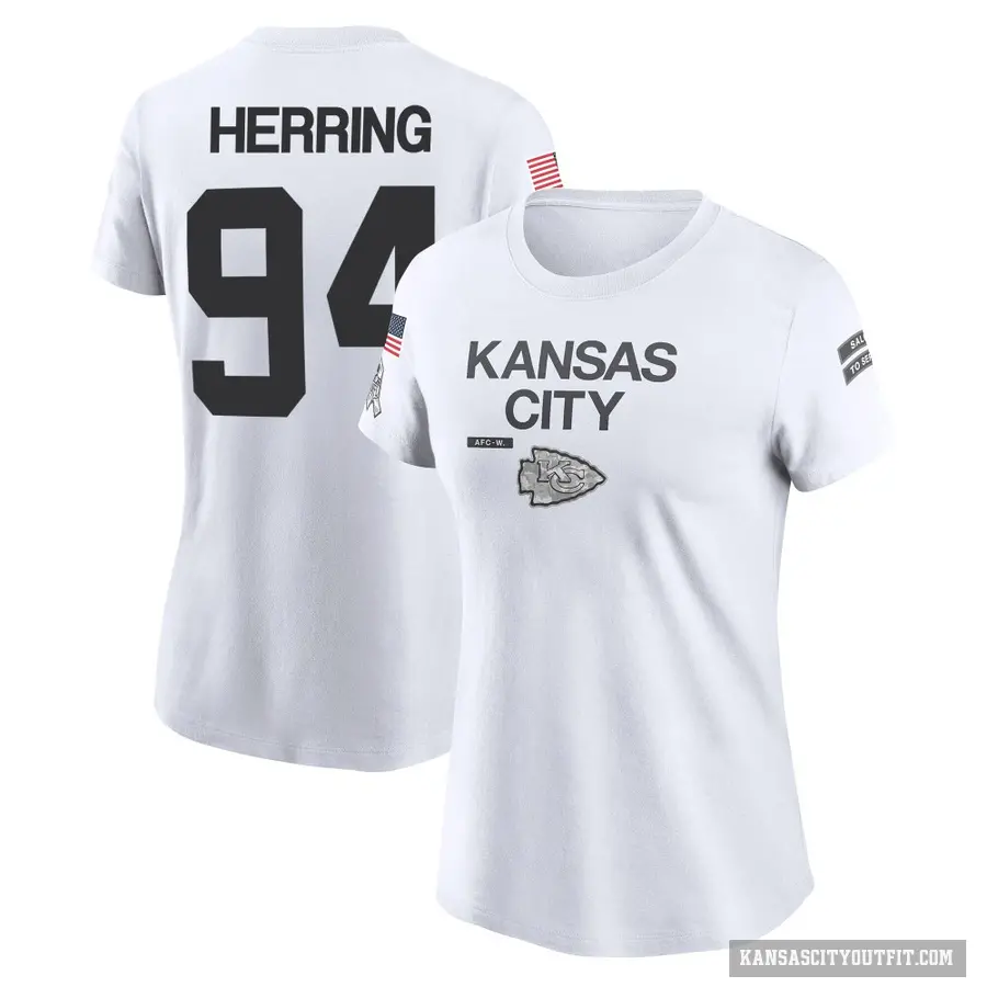 Women's ＃94 Malik Herring Kansas City Chiefs White 2024 Salute to Service Performance T-Shirt