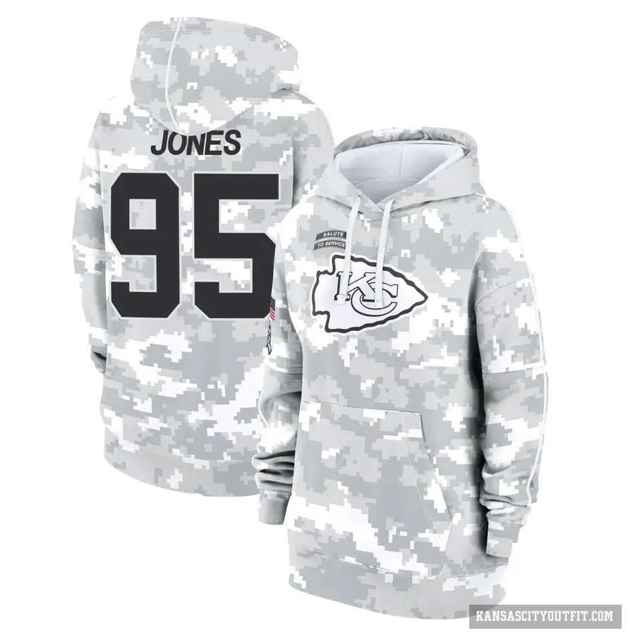 Women's ＃95 Chris Jones Kansas City Chiefs Arctic Camo 2024 Salute to Service Club Fleece Pullover Hoodie