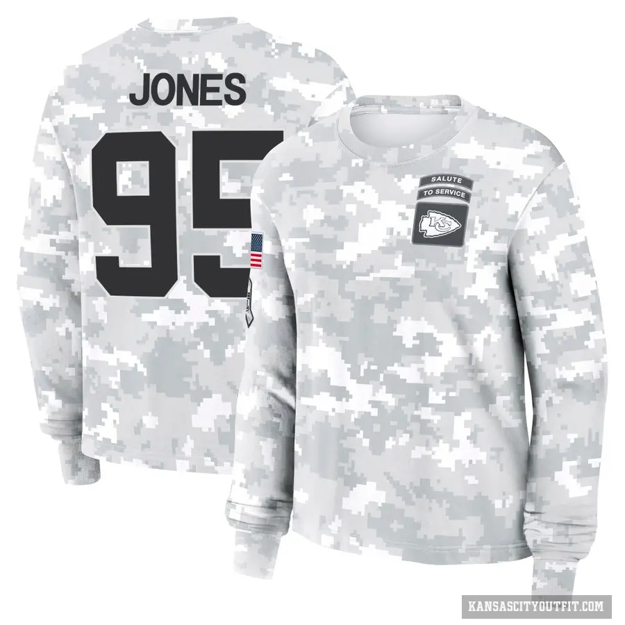 Women's ＃95 Chris Jones Kansas City Chiefs Camo Arctic 2024 Salute to Service Long Sleeve T-Shirt