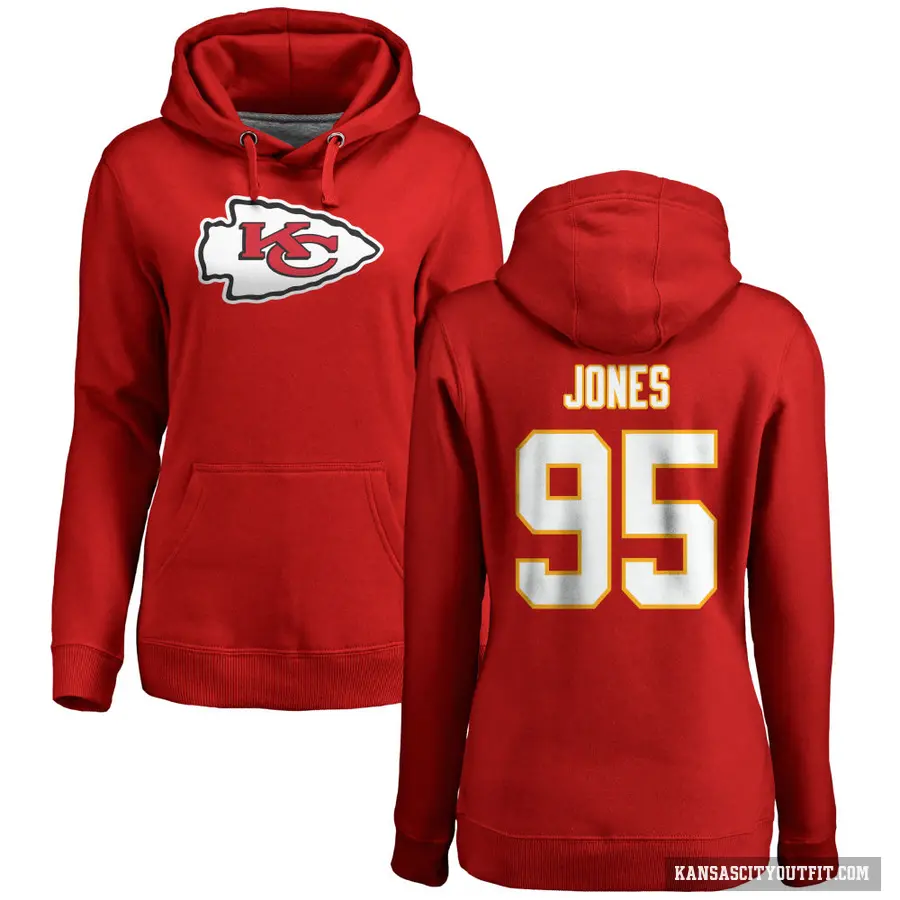Women's ＃95 Chris Jones Kansas City Chiefs Red Pro Line Logo Pullover Hoodie