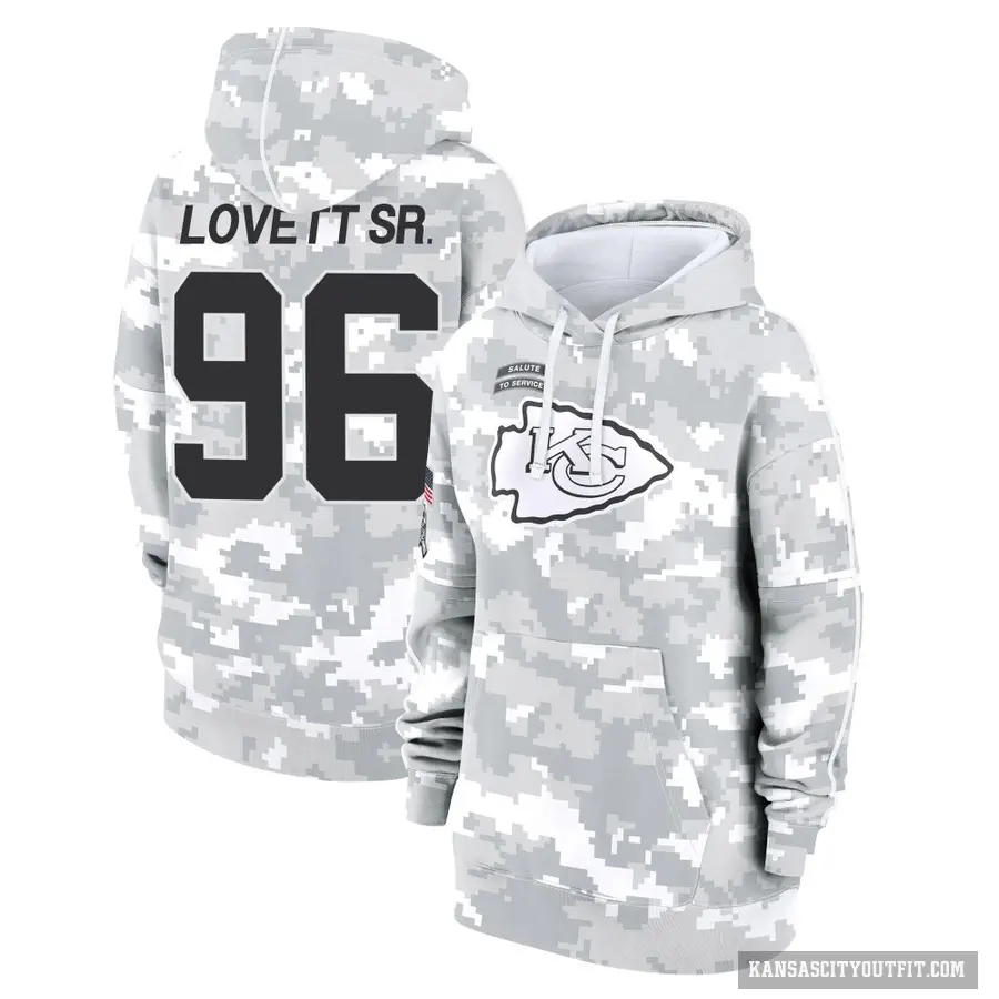 Women's ＃96 Fabien Lovett Sr. Kansas City Chiefs Arctic Camo 2024 Salute to Service Club Fleece Pullover Hoodie