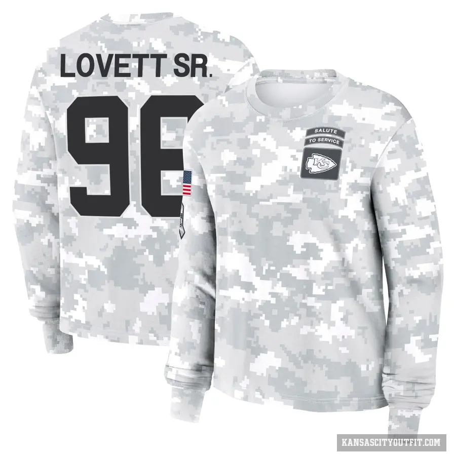 Women's ＃96 Fabien Lovett Sr. Kansas City Chiefs Camo Arctic 2024 Salute to Service Long Sleeve T-Shirt