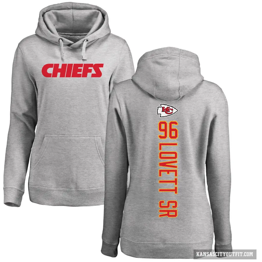 Women's ＃96 Fabien Lovett Sr. Kansas City Chiefs Pro Line Ash Backer Pullover Hoodie