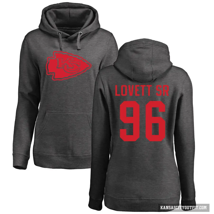 Women's ＃96 Fabien Lovett Sr. Kansas City Chiefs Pro Line by Branded Ash One Color Pullover Hoodie