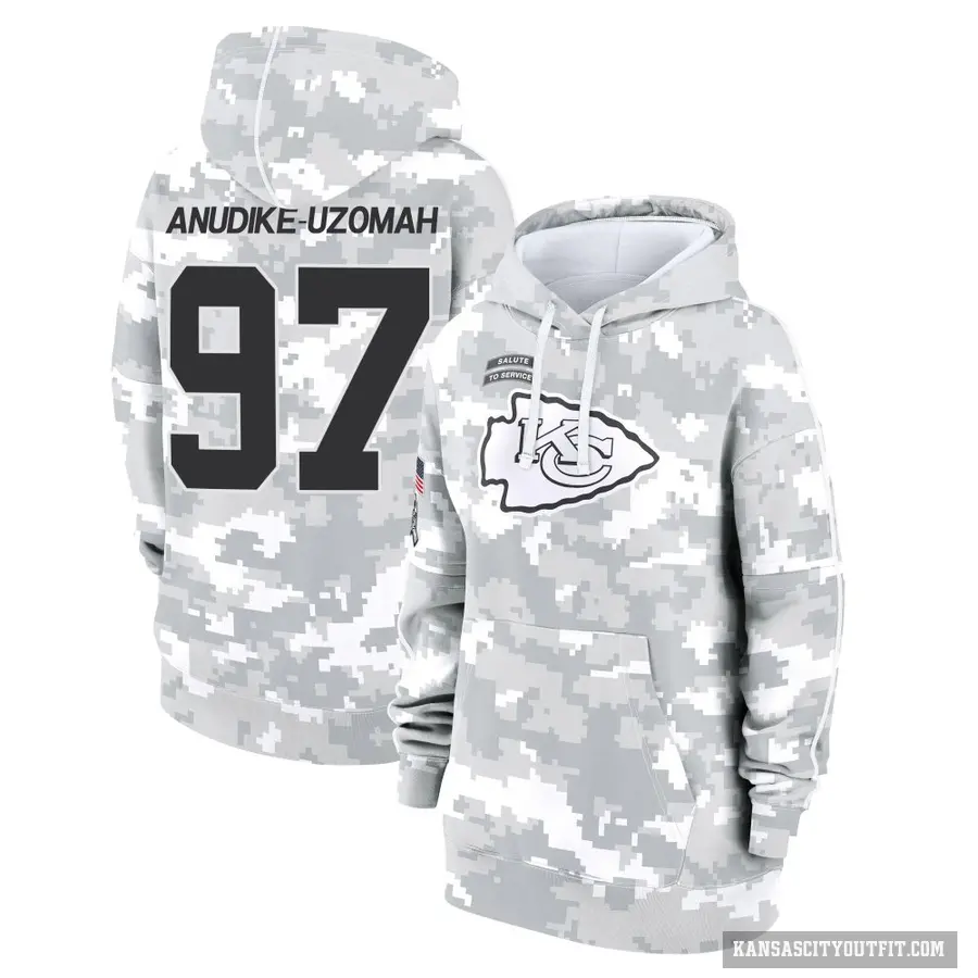 Women's ＃97 Felix Anudike-Uzomah Kansas City Chiefs Arctic Camo 2024 Salute to Service Club Fleece Pullover Hoodie
