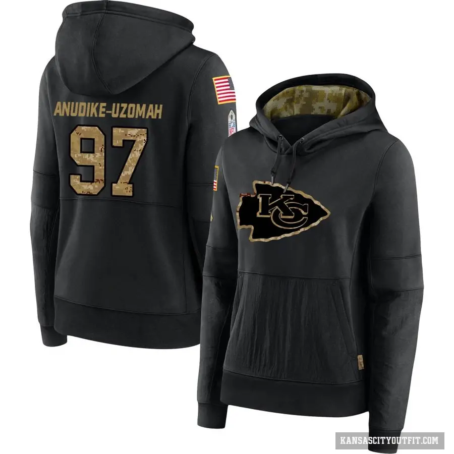 Women's ＃97 Felix Anudike-Uzomah Kansas City Chiefs Black 2020 Salute to Service Sideline Performance Pullover Hoodie