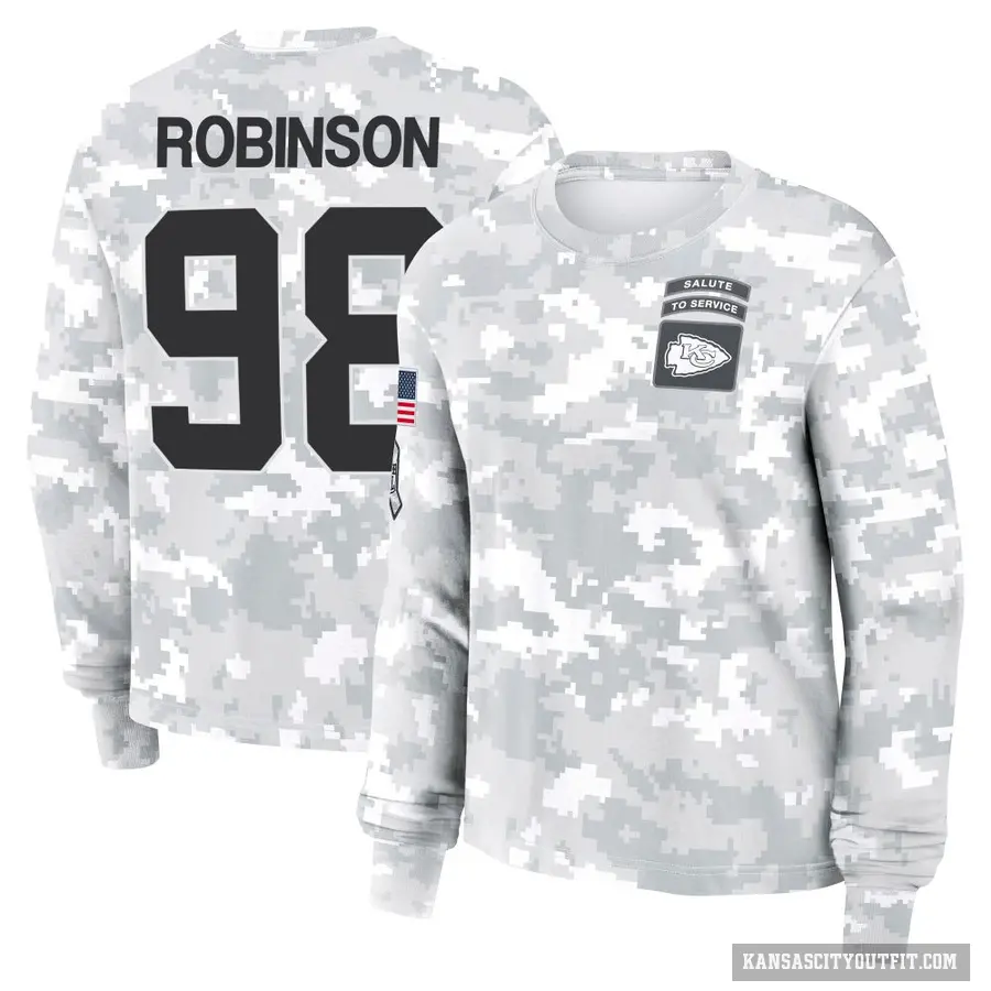 Women's ＃98 Janarius Robinson Kansas City Chiefs Camo Arctic 2024 Salute to Service Long Sleeve T-Shirt