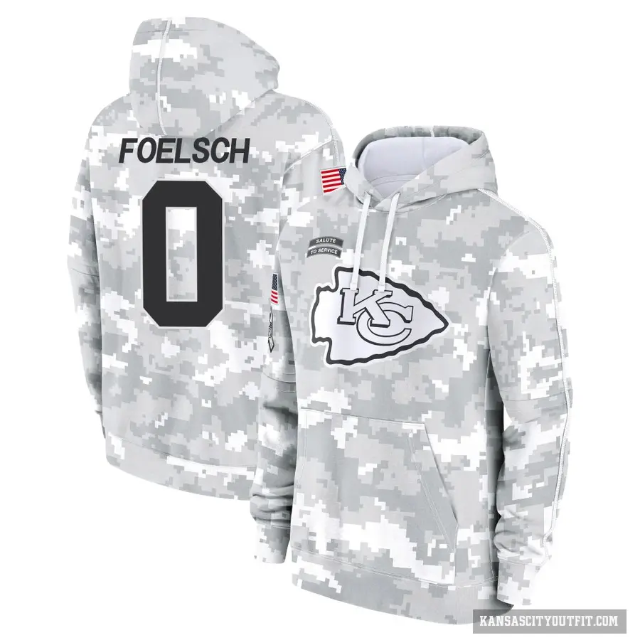 Youth ＃0 Kevin Foelsch Kansas City Chiefs Arctic Camo 2024 Salute to Service Club Fleece Pullover Hoodie