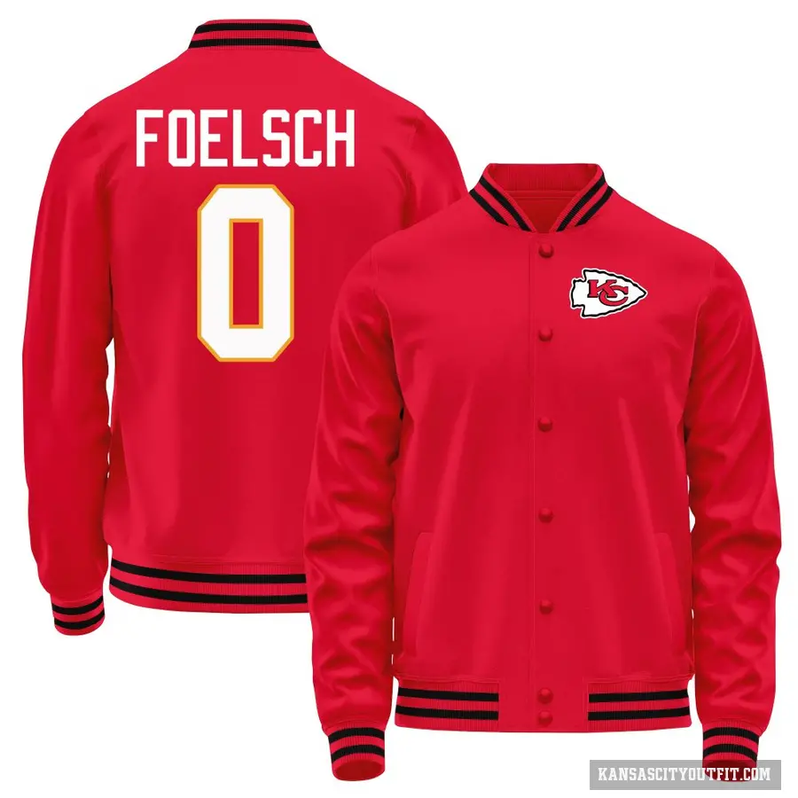 Youth ＃0 Kevin Foelsch Kansas City Chiefs Red Full-Snap Name & Number Jacket