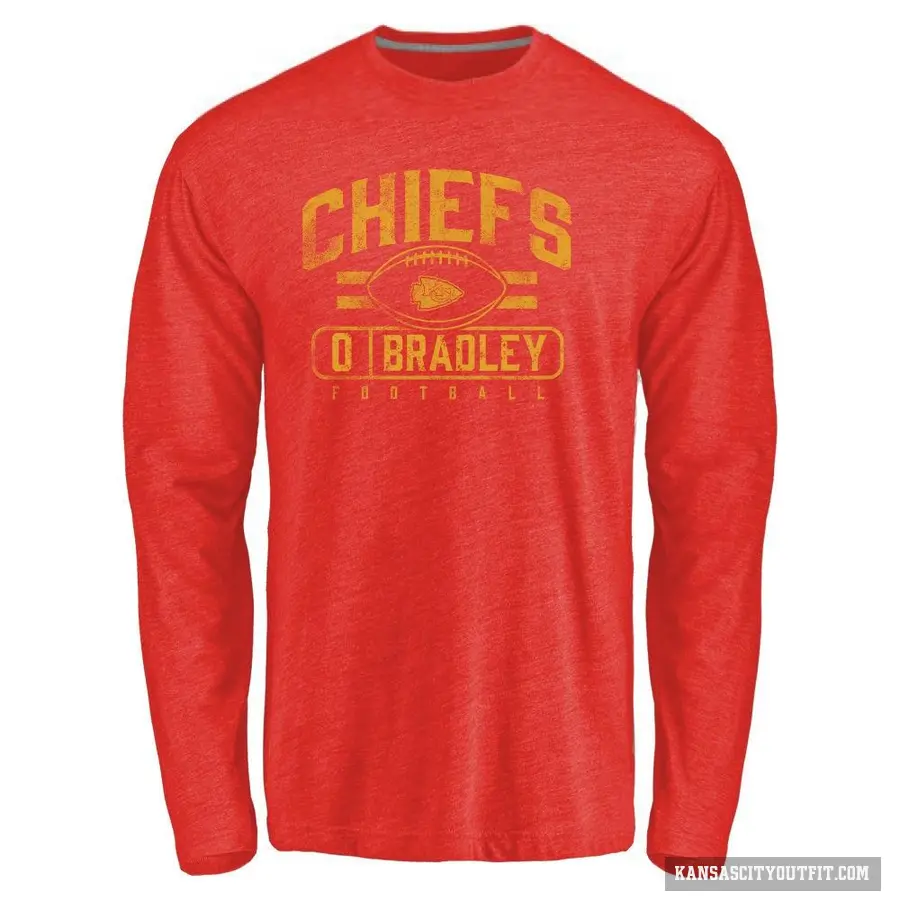 Youth ＃0 Shaun Bradley Kansas City Chiefs Red Flanker Long Sleeve T-Shirt