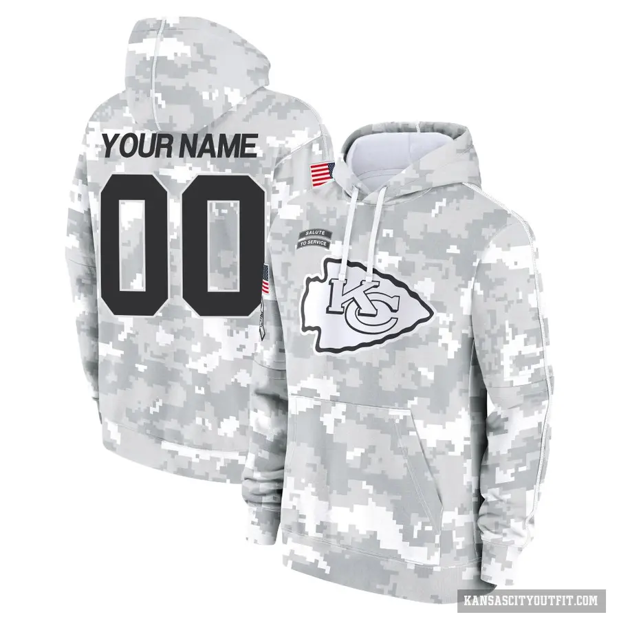 Youth ＃00 Custom Kansas City Chiefs Arctic Camo 2024 Salute to Service Club Fleece Pullover Hoodie