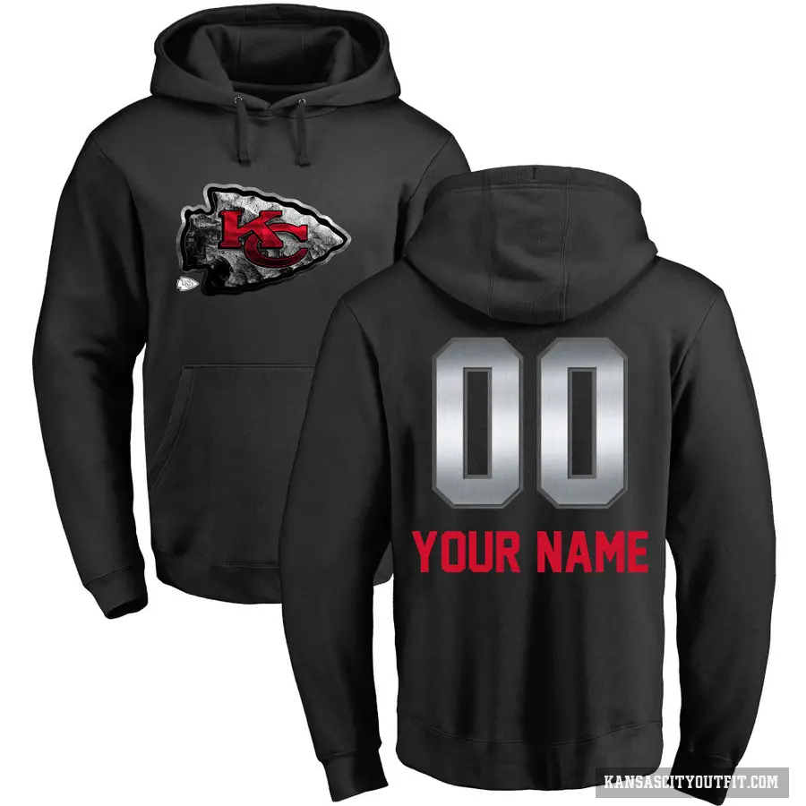 Youth ＃00 Custom Kansas City Chiefs Black Midnight Mascot Pullover Hoodie