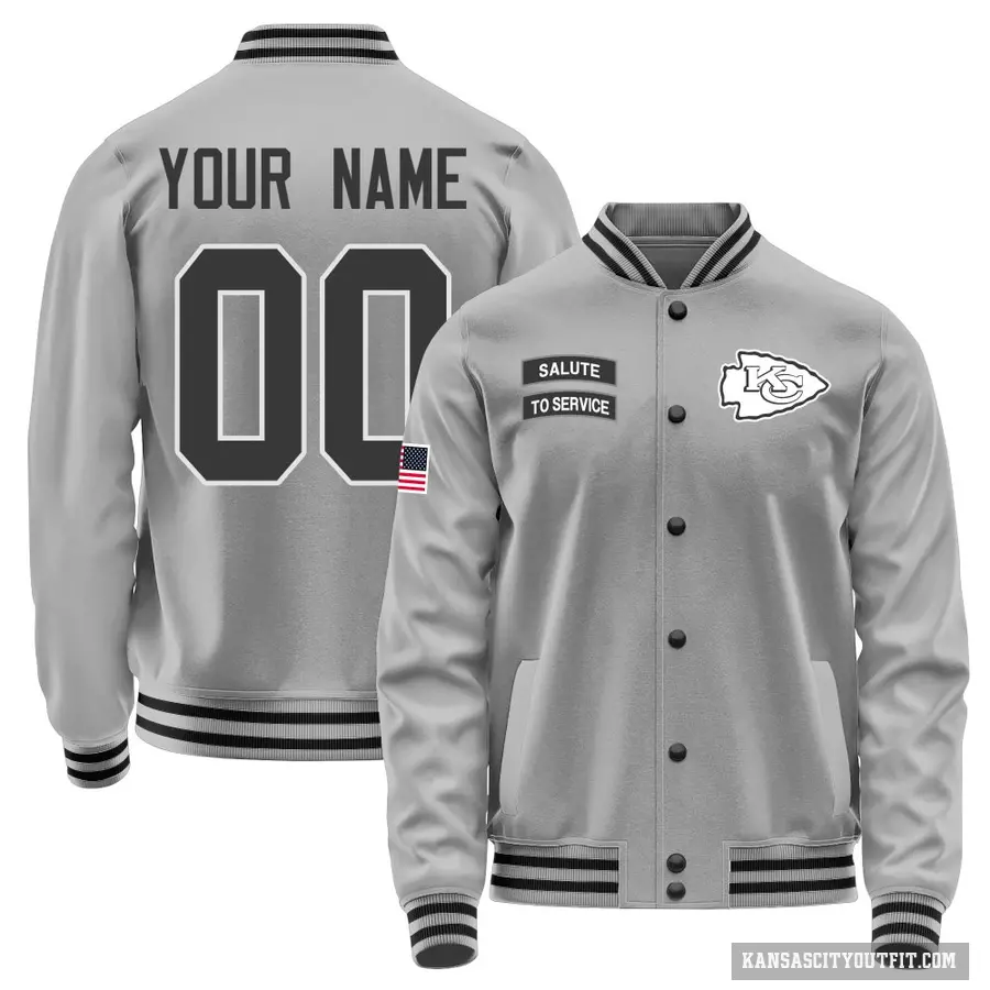 Youth ＃00 Custom Kansas City Chiefs Gray Salute to Service Performance Jacket