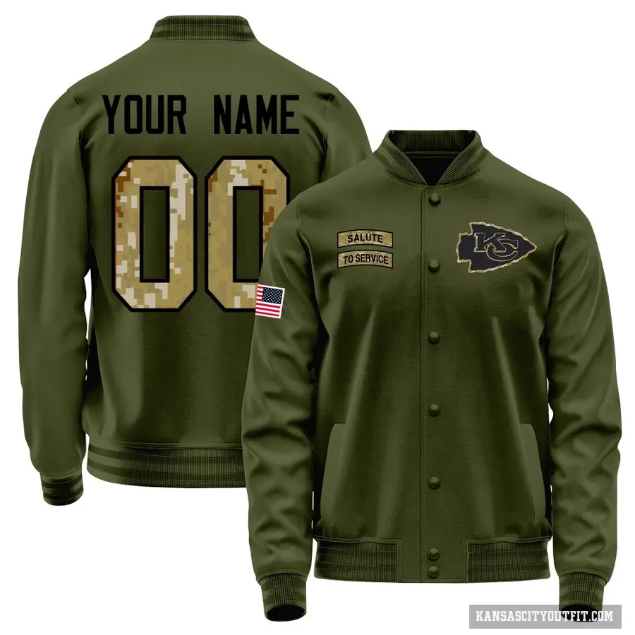 Youth ＃00 Custom Kansas City Chiefs Olive Salute to Service Sideline Performance Jacket