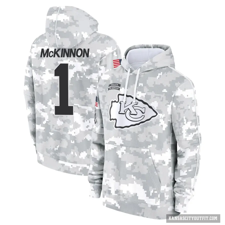 Youth ＃1 Jerick McKinnon Kansas City Chiefs Arctic Camo 2024 Salute to Service Club Fleece Pullover Hoodie