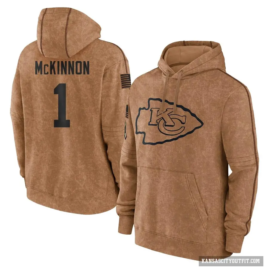 Youth ＃1 Jerick McKinnon Kansas City Chiefs Brown 2023 Salute To Service Club Pullover Hoodie