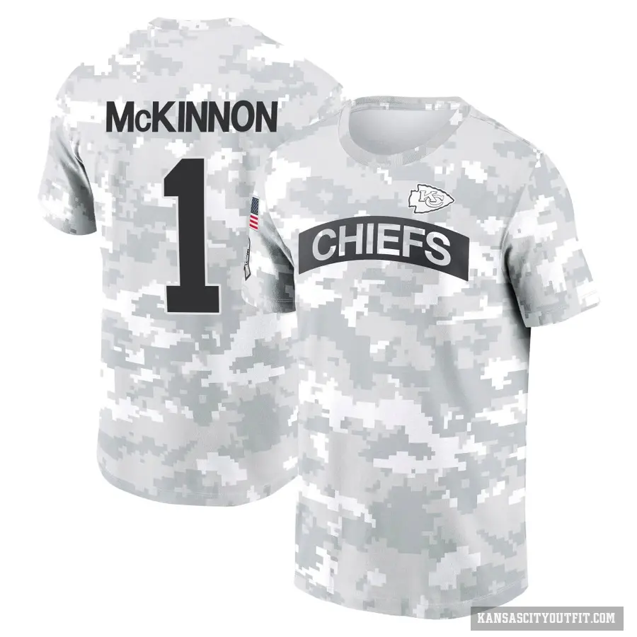 Youth ＃1 Jerick McKinnon Kansas City Chiefs Camo Arctic 2024 Salute to Service Performance T-Shirt