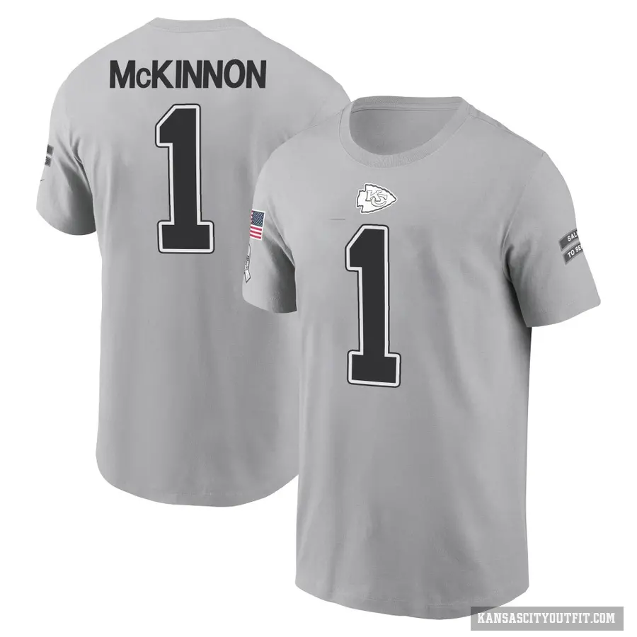 Youth ＃1 Jerick McKinnon Kansas City Chiefs Gray 2024 Salute to Service T-Shirt