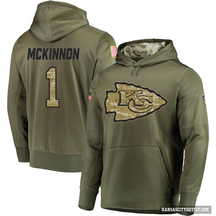 Youth ＃1 Jerick McKinnon Kansas City Chiefs Olive Salute to Service Pullover Hoodie