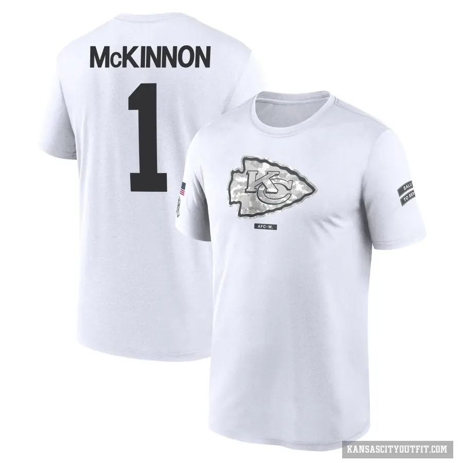Youth ＃1 Jerick McKinnon Kansas City Chiefs White 2024 Salute to Service Performance T-Shirt