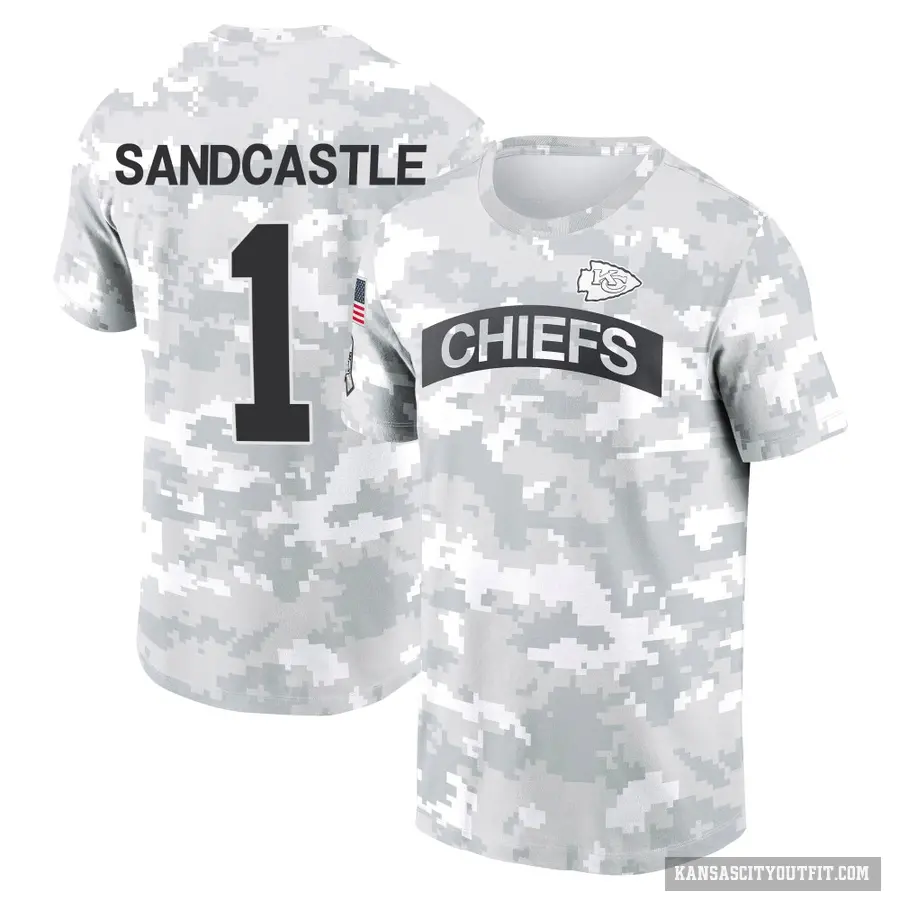 Youth ＃1 Leon Sandcastle Kansas City Chiefs Camo Arctic 2024 Salute to Service Performance T-Shirt