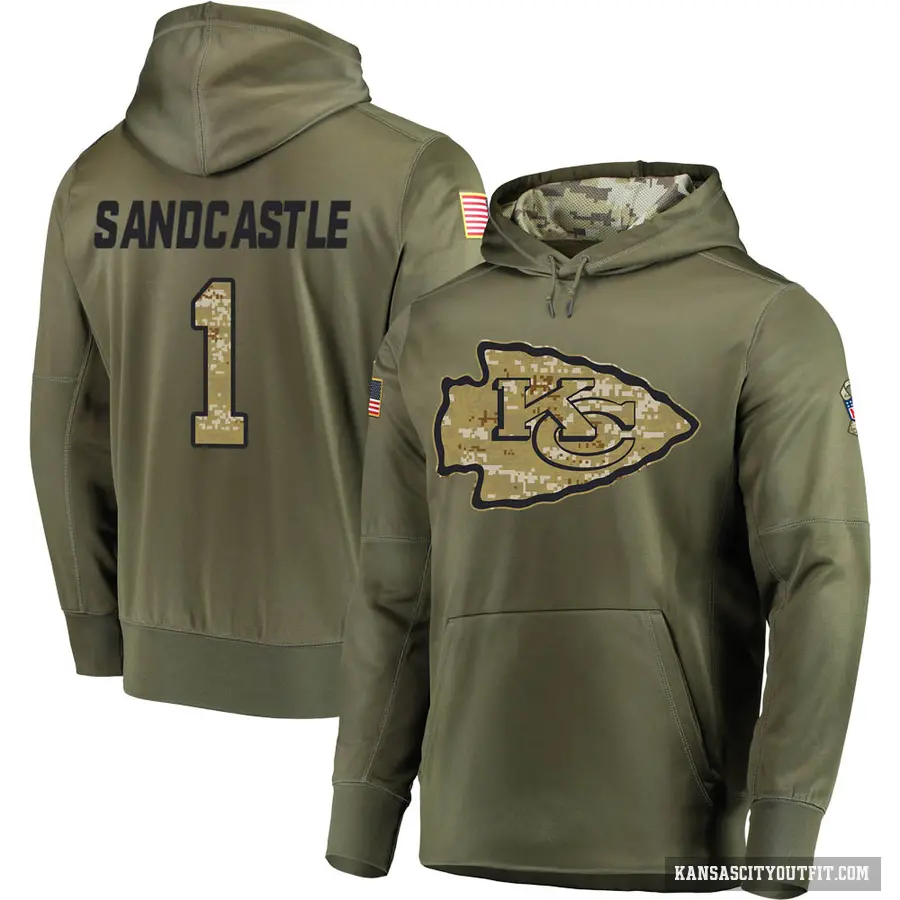 Youth ＃1 Leon Sandcastle Kansas City Chiefs Olive Salute to Service Pullover Hoodie