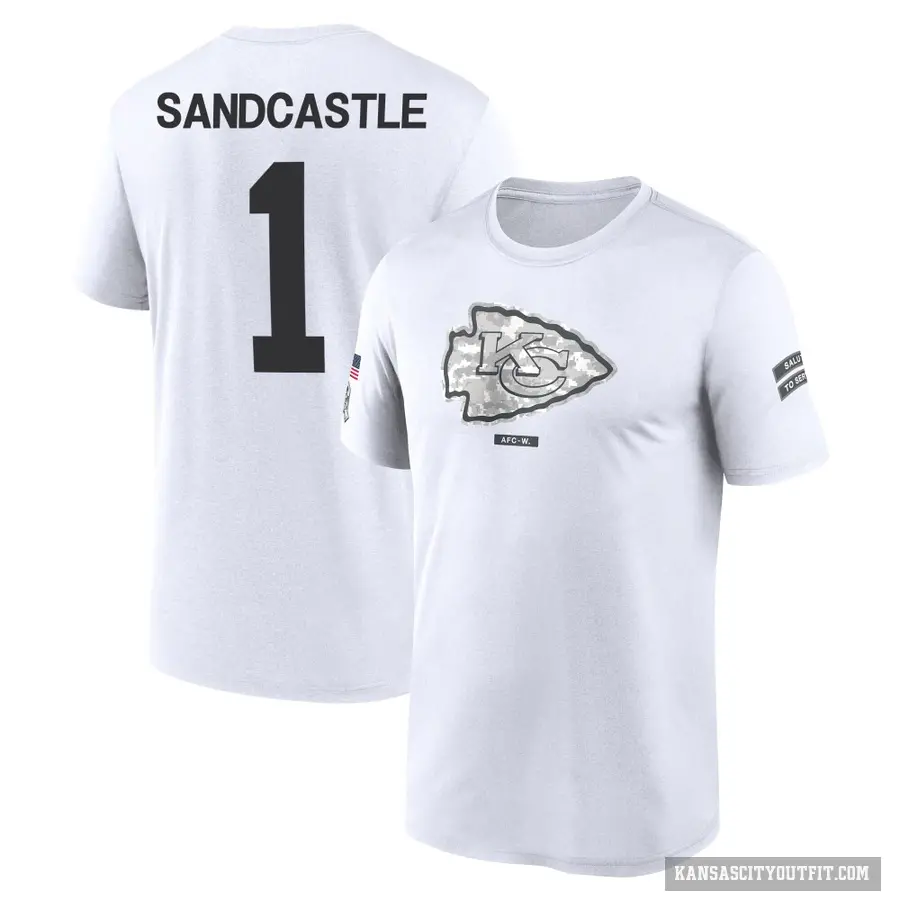 Youth ＃1 Leon Sandcastle Kansas City Chiefs White 2024 Salute to Service Performance T-Shirt