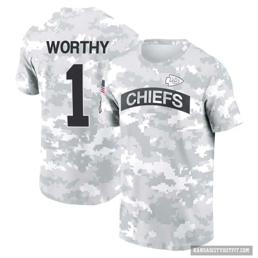 Youth ＃1 Xavier Worthy Kansas City Chiefs Camo Arctic 2024 Salute to Service Performance T-Shirt