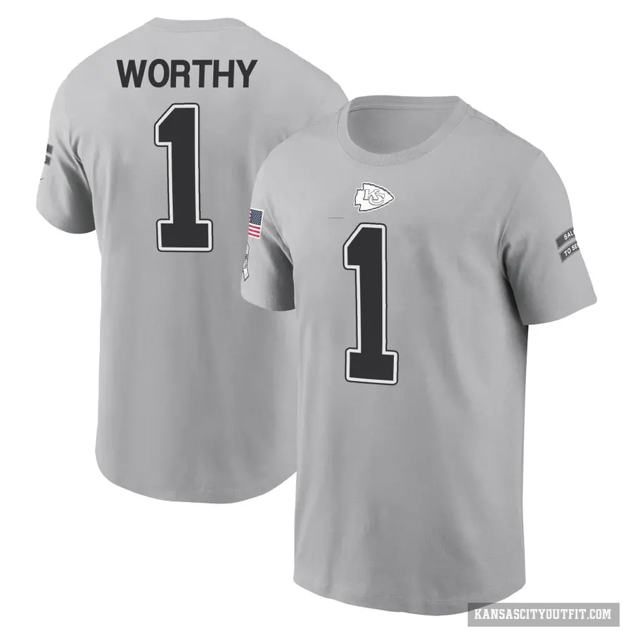Youth ＃1 Xavier Worthy Kansas City Chiefs Gray 2024 Salute to Service T-Shirt