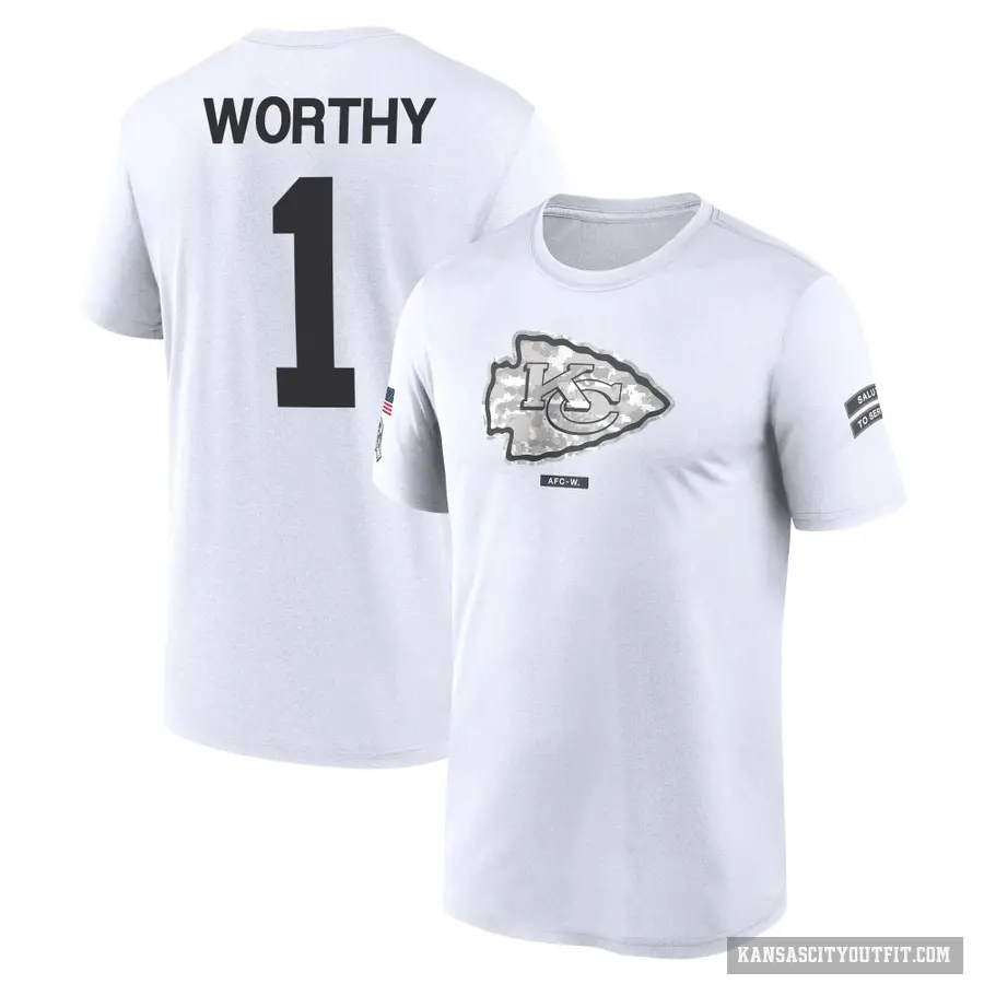 Youth ＃1 Xavier Worthy Kansas City Chiefs White 2024 Salute to Service Performance T-Shirt