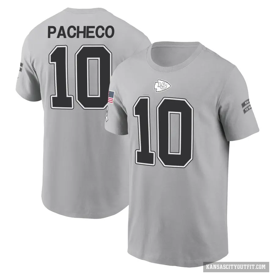 Youth ＃10 Isiah Pacheco Kansas City Chiefs Gray 2024 Salute to Service T-Shirt