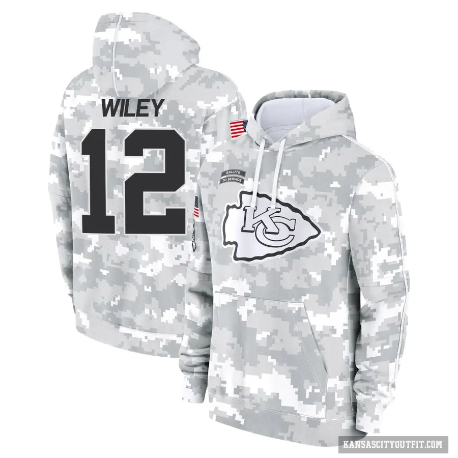 Youth ＃12 Jared Wiley Kansas City Chiefs Arctic Camo 2024 Salute to Service Club Fleece Pullover Hoodie