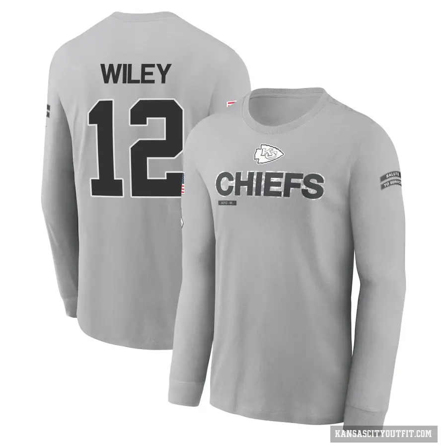 Youth ＃12 Jared Wiley Kansas City Chiefs Gray 2024 Salute to Service Long Sleeve T-Shirt