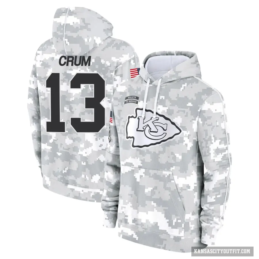 Youth ＃13 Dustin Crum Kansas City Chiefs Arctic Camo 2024 Salute to Service Club Fleece Pullover Hoodie