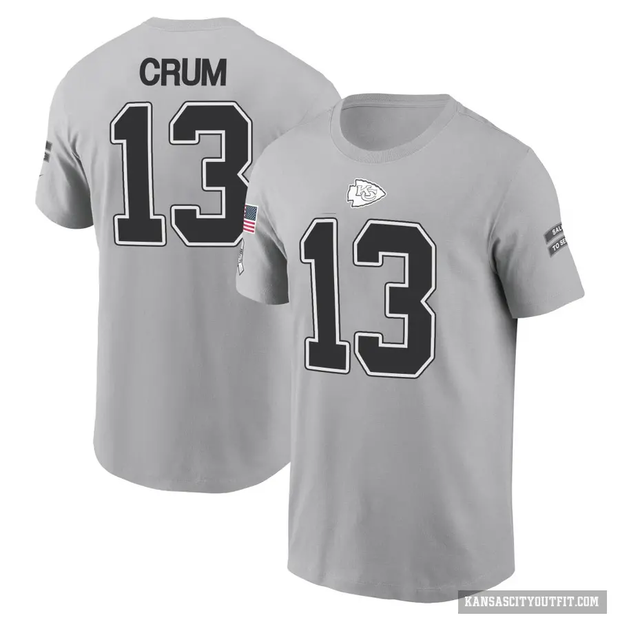 Youth ＃13 Dustin Crum Kansas City Chiefs Gray 2024 Salute to Service T-Shirt