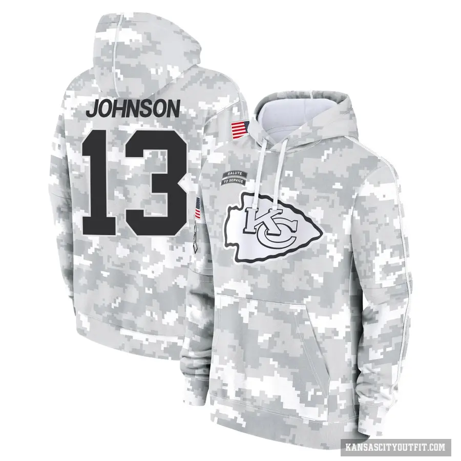 Youth ＃13 Nazeeh Johnson Kansas City Chiefs Arctic Camo 2024 Salute to Service Club Fleece Pullover Hoodie