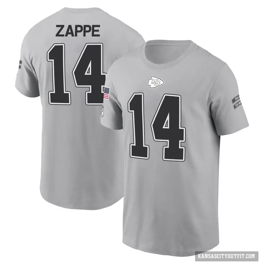 Youth ＃14 Bailey Zappe Kansas City Chiefs Gray 2024 Salute to Service T-Shirt