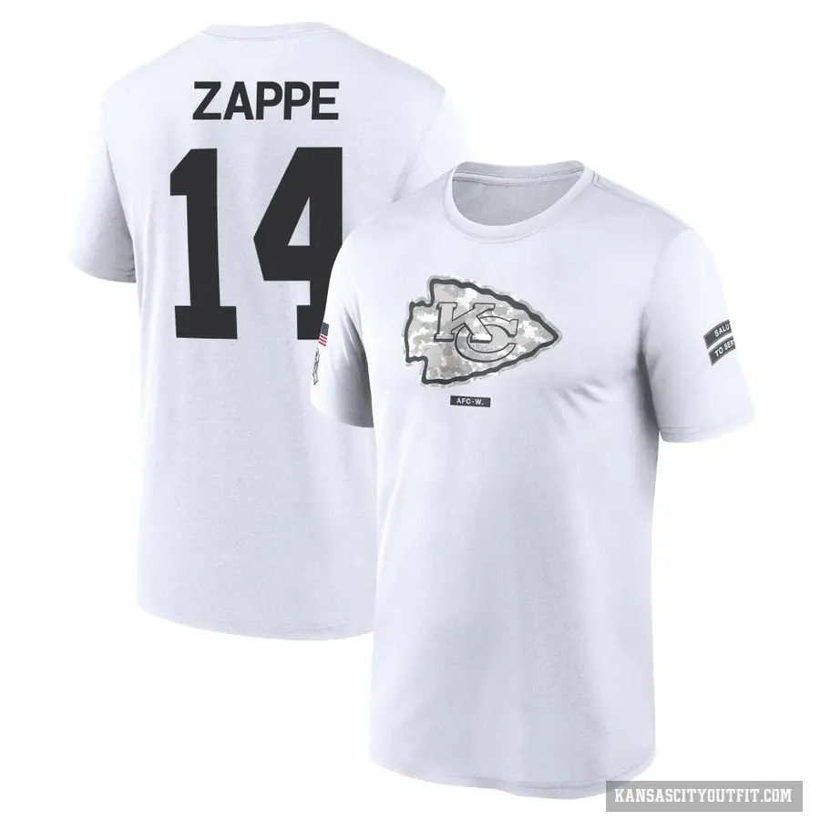 Youth ＃14 Bailey Zappe Kansas City Chiefs White 2024 Salute to Service Performance T-Shirt