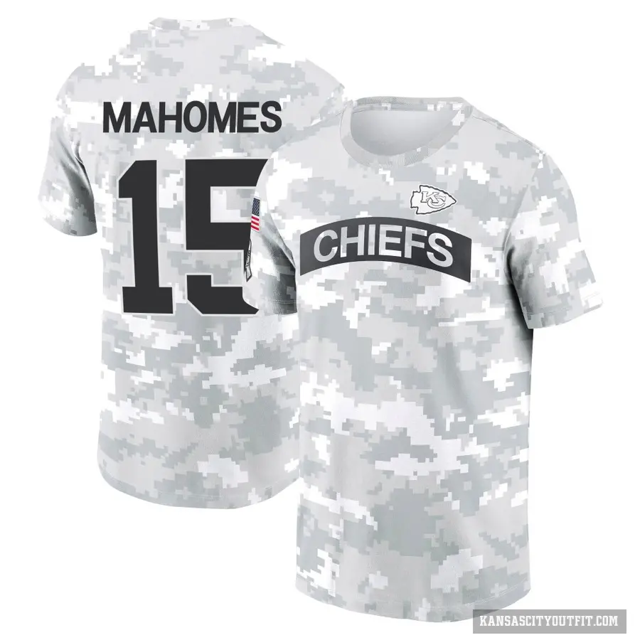 Youth ＃15 Patrick Mahomes Kansas City Chiefs Camo Arctic 2024 Salute to Service Performance T-Shirt