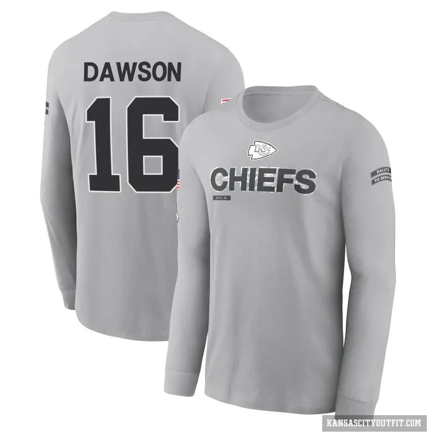 Youth ＃16 Len Dawson Kansas City Chiefs Gray 2024 Salute to Service Long Sleeve T-Shirt