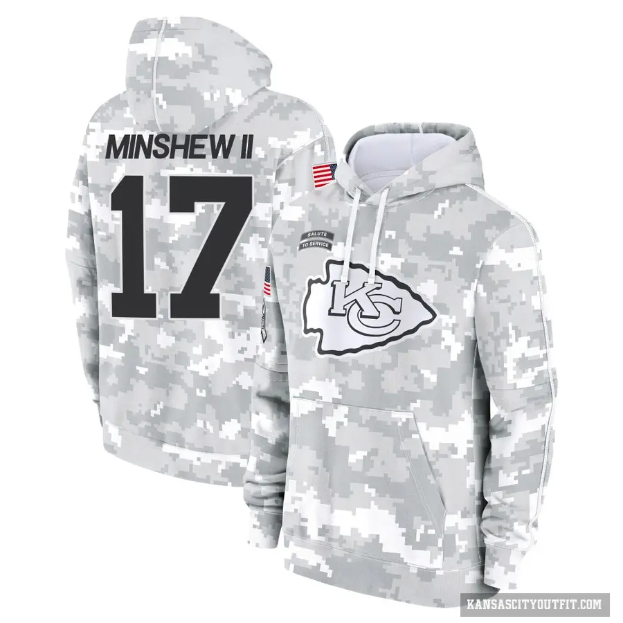 Youth ＃17 Gardner Minshew Kansas City Chiefs Arctic Camo 2024 Salute to Service Club Fleece Pullover Hoodie