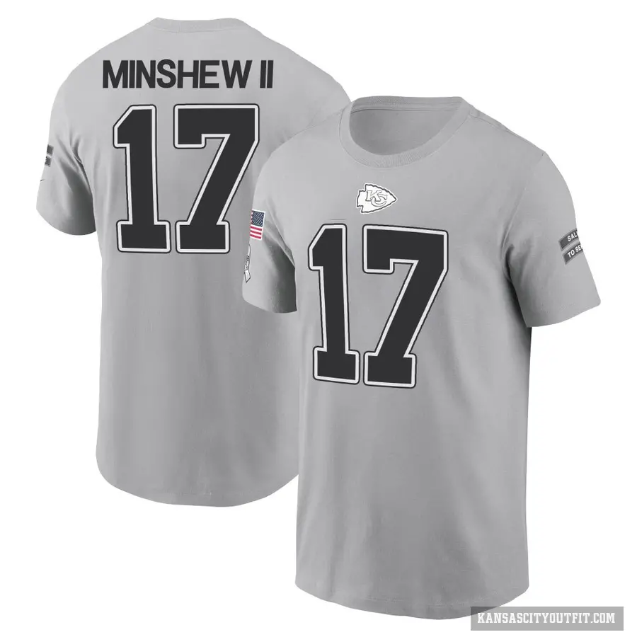 Youth ＃17 Gardner Minshew Kansas City Chiefs Gray 2024 Salute to Service T-Shirt