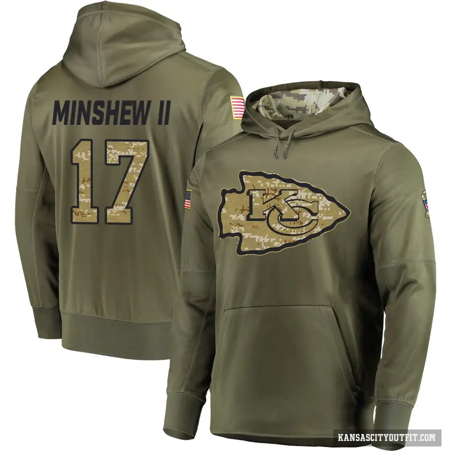 Youth ＃17 Gardner Minshew Kansas City Chiefs Olive Salute to Service Pullover Hoodie
